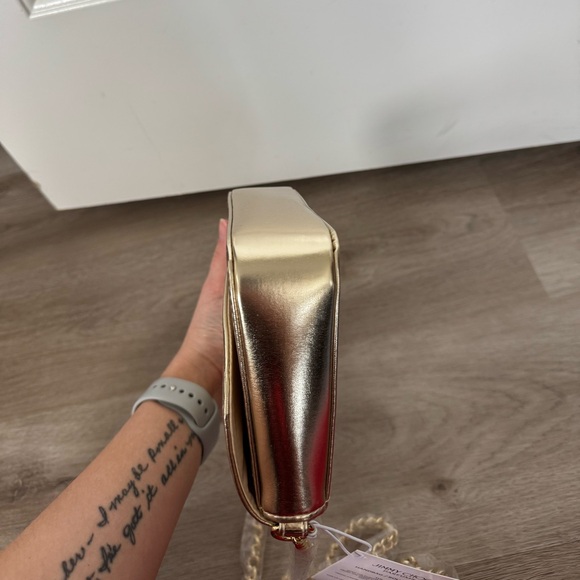 Jimmy Choo Parfums Gold Metallic Clutch Bag Chain Crossbody Shoulder Purse - Picture 7 of 9